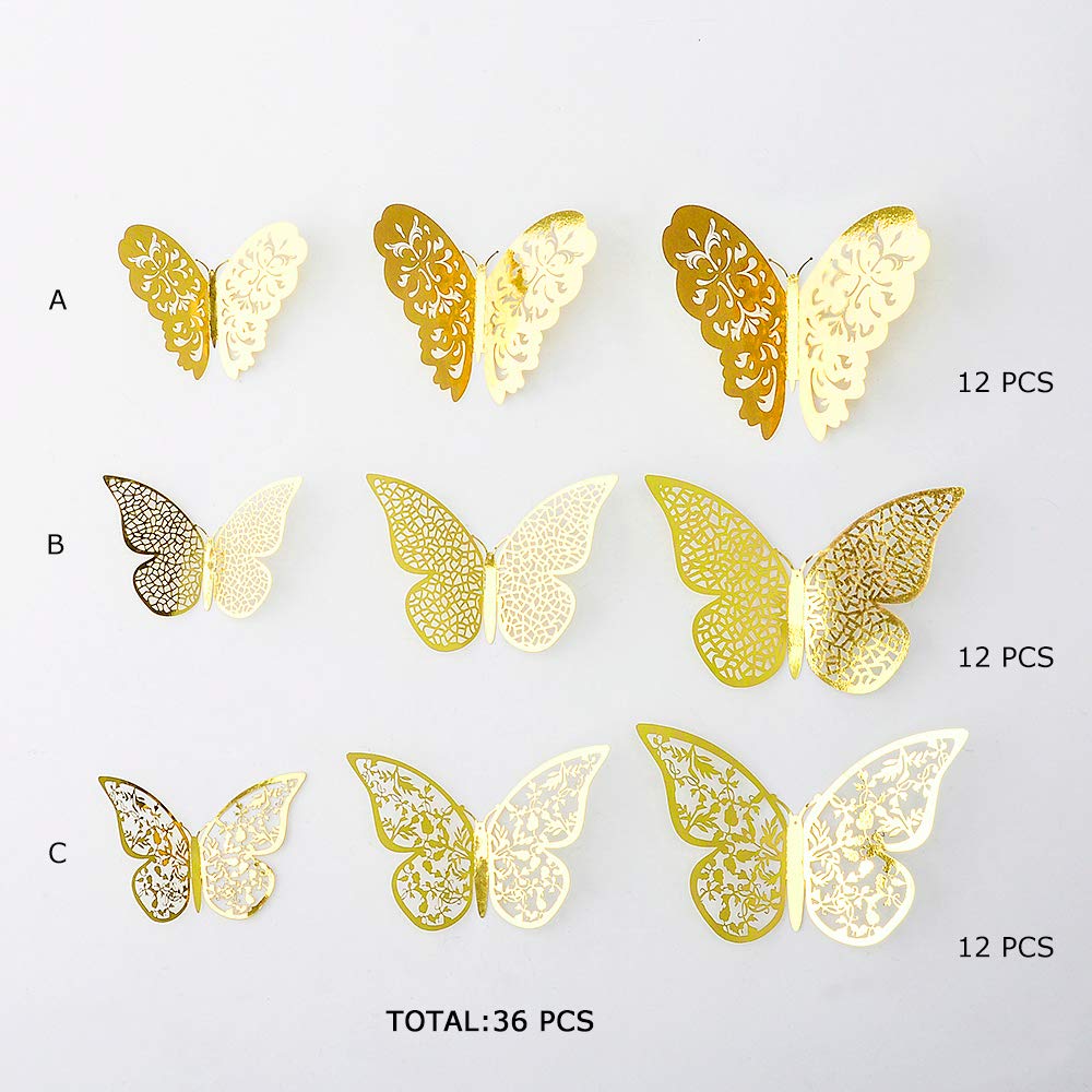 pinkblume Rose Gold Butterfly Decorations Stickers 3D B