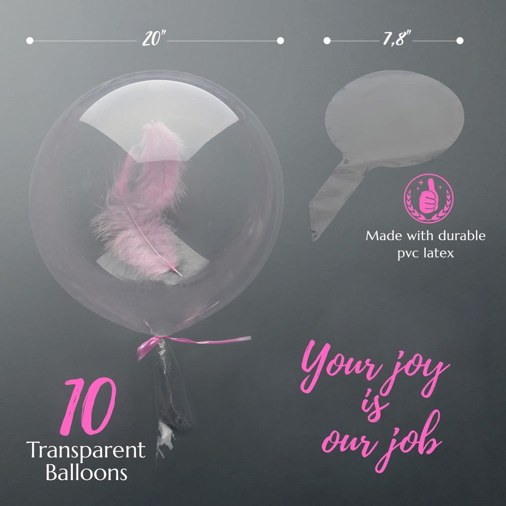10-Pack 20 Big Transparent Bobo Balloons - Large Clear PVC Bubble Balloons for Birthday, Bridal Shower, Centerpieces, Party Christmas, LED Decorations, Indoor and Outdoor Decoration.