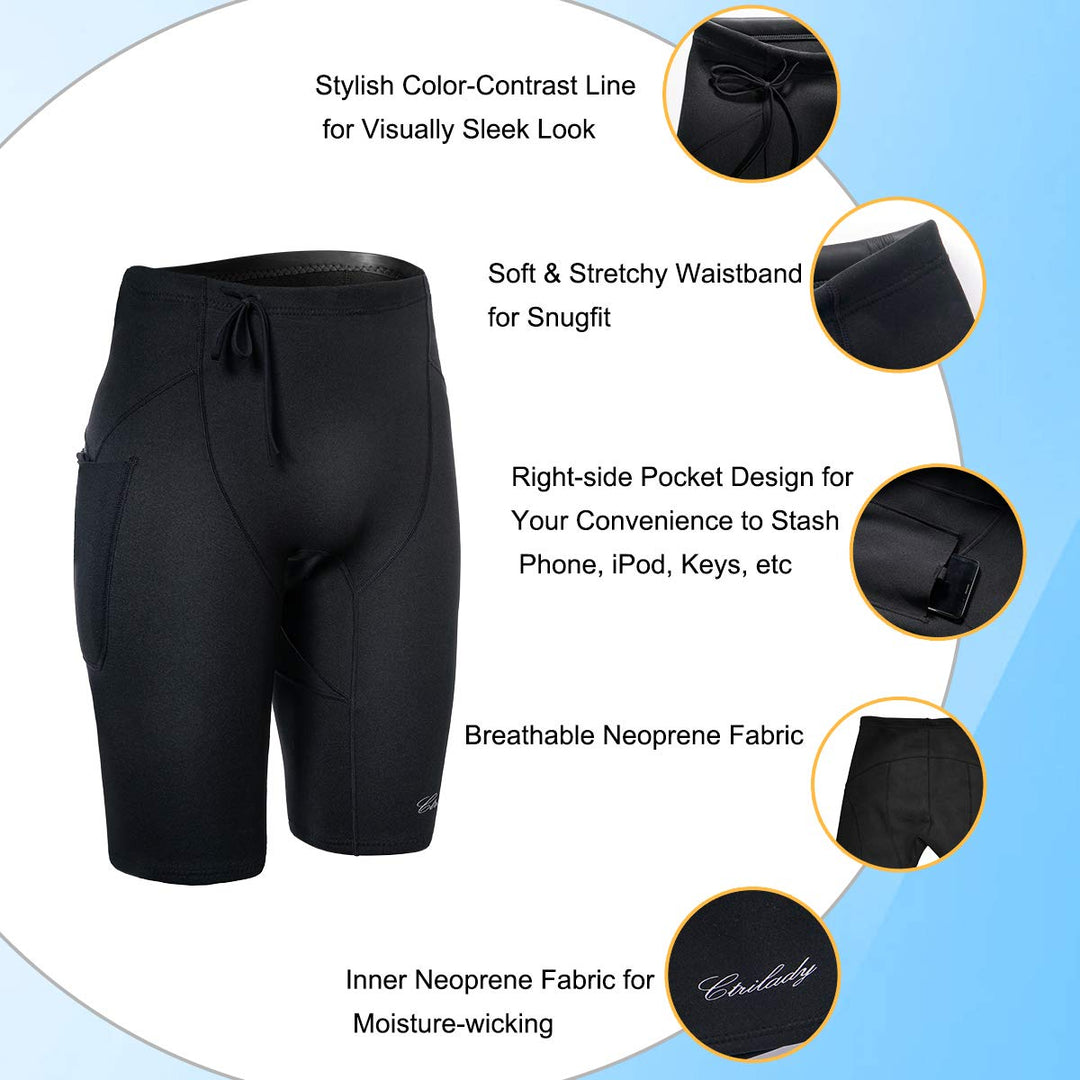 Neoprene Wetsuit Shorts 2mm Premium Sweat Fitness Pants with Pocket for Snorkeling Surfing Swimming Training(Black,L