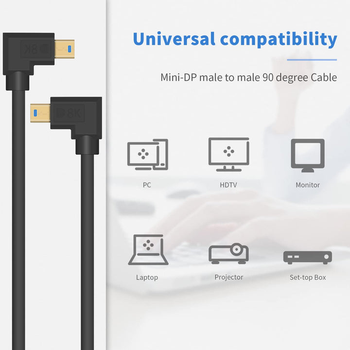 Poyiccot 90 Degree Mini Displayport Cable 8k@60hz, Left