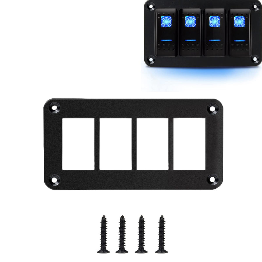 Switch Panel, 4 Gang Rocker Toggle Switch Aluminum Housing Bracket for Car Truck Marine Boat RV Vehicle, Waterproof Panel