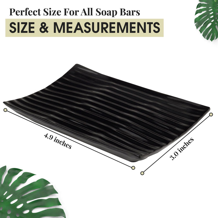 Modern Zen Black Ceramic Soap Dish - 4.9 x 3 Inches Sleek Soap Tray - Durable Bar Soap Holder with Soap Saver Ridges, Soap Tray for Bathroom, Kitchen, or Shower