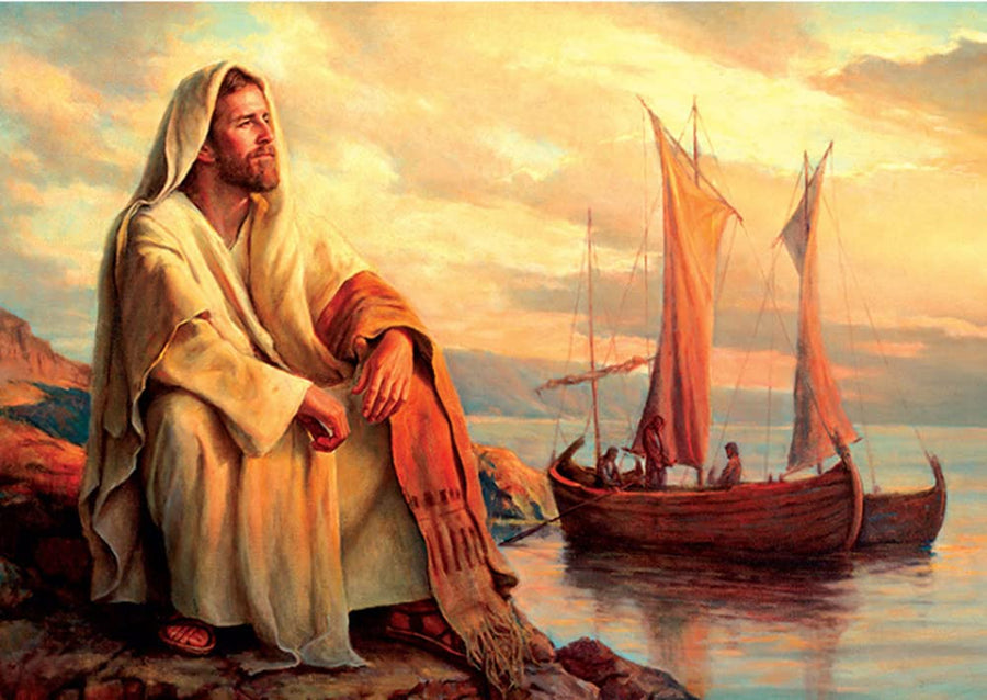 Round Full Drill Diamond Painting Set, 5D DIY Jesus Sailing Diamond Art Kits Jesus Diamond Art Painting by Numbers for Adult Children Diamond Painting with Gem Room Decor (16X12 inches)