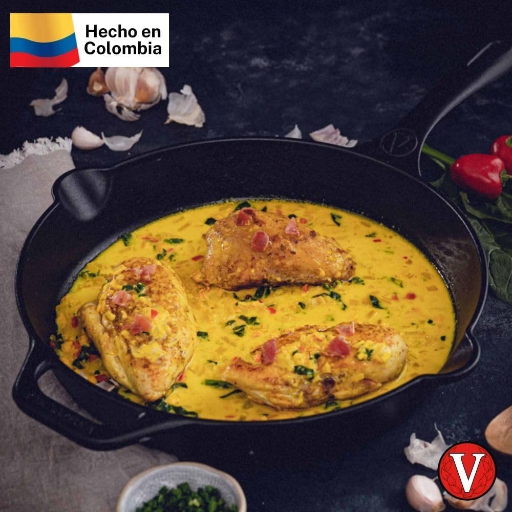 Cast Iron Skillet Large Frying Pan with Helper Handle Seasoned with 100% Kosher Certified Non-GMO Flaxseed Oil, 12 Inch, Black
