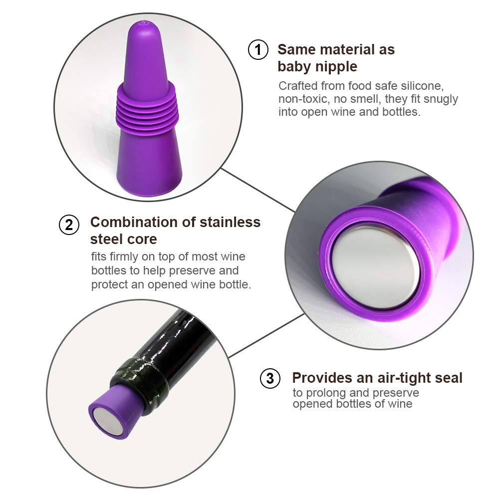 Wine Stoppers,Wine Bottle Stopper,Reusable Wine Bottle Stoppers,4 Pack Multicolor Silicone Wine Stopper for Glass Bottles