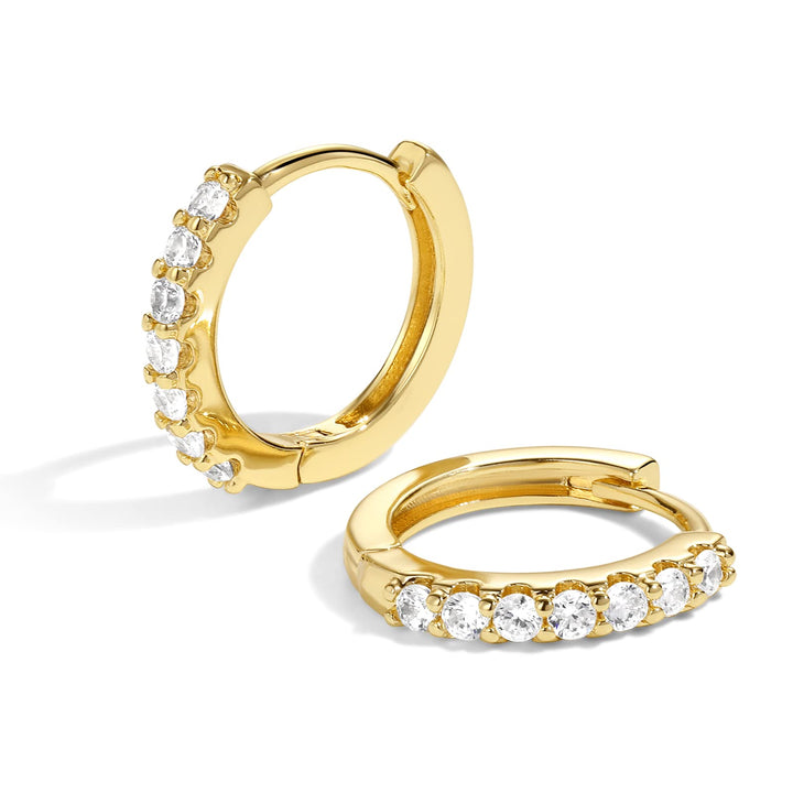 Me&amp;Hz 14K Gold Huggie Hoop Earrings Pave CZ Cubic Zirconia Small Gold Hoop Earrings for Women Cartilage Dainty Round Hoops Hypoallergenic Lightweight
