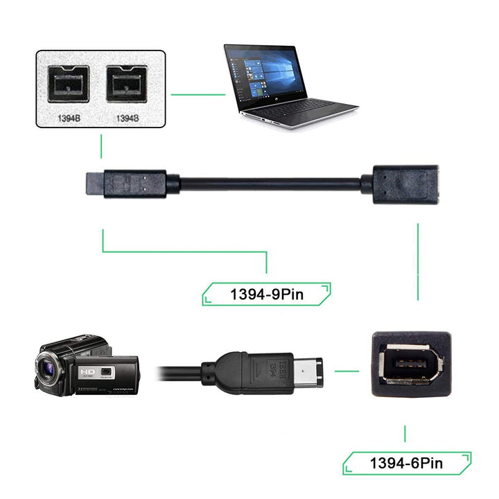 cablecc IEEE 1394 6Pin Female to 1394b 9Pin Male Firewi