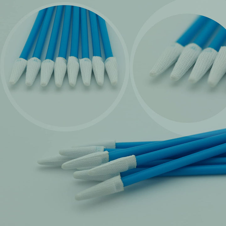 Cleanroom Swabs Pointed Tips (100 pcs, 73mm Length, 3.2mm Head Width, Blue) Multi-Purpose Cleaning Swab Sticks with Lint-Free Microfiber Tips for Inkjet Printer, Craft, Camera, Lens (A756A)