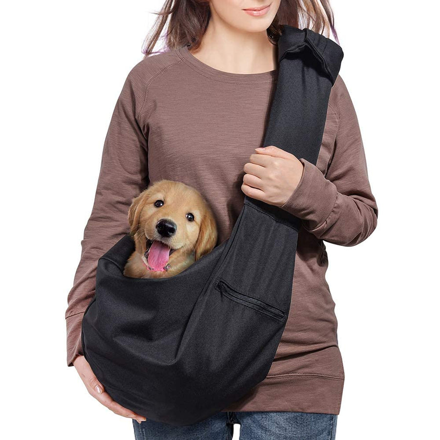 Dog Cat Sling Carrier Adjustable Padded Shoulder Strap with Large Zipper Pocket & Mesh Pocket for Outdoor Travel