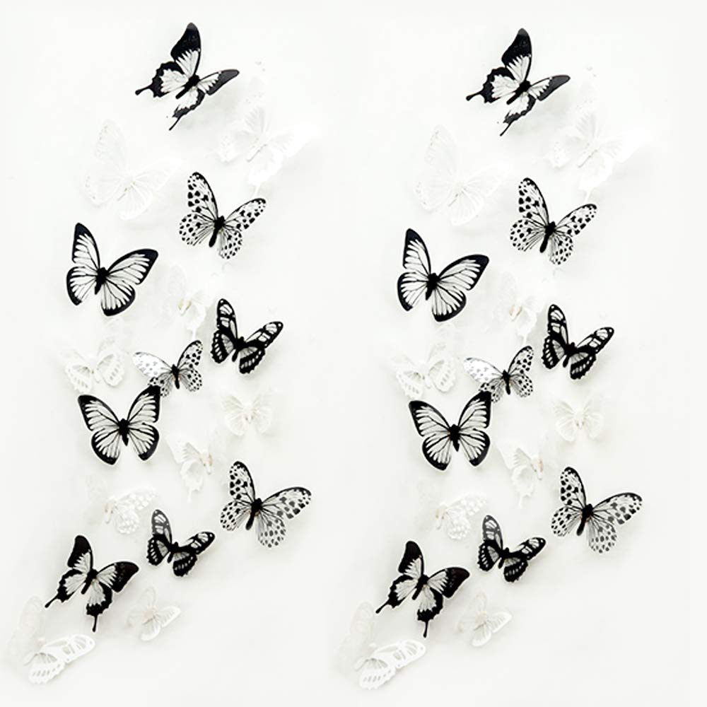 72 Pcs 3D Crystal Butterfly Wall Decor with Adhesive,maxin Butterflies Wall Decal Mural Stickers Wall Stickers Home DIY Decor for Baby Kids Bedroom, Living Room(Black and White)