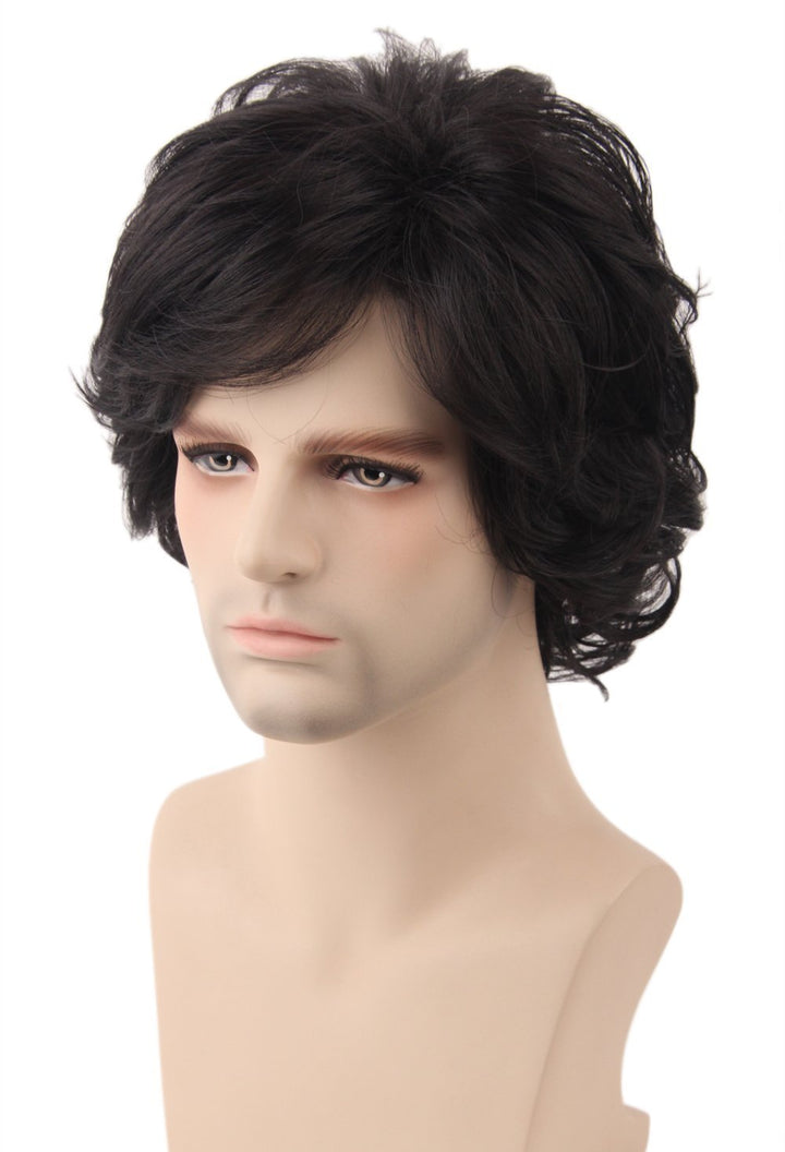 Men&#39;s Wigs Black Short Wavy Shaggy Style Layered Cosplay Halloween Costumes Male 70s Disco Hippie Wig