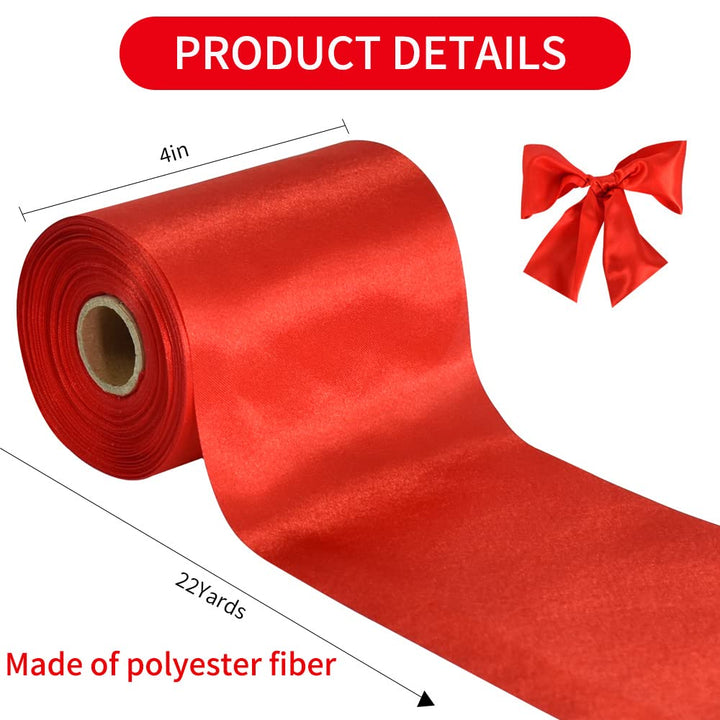 TONIFUL 4 Inch x 22Yards Wide Red Satin Ribbon Solid Fa