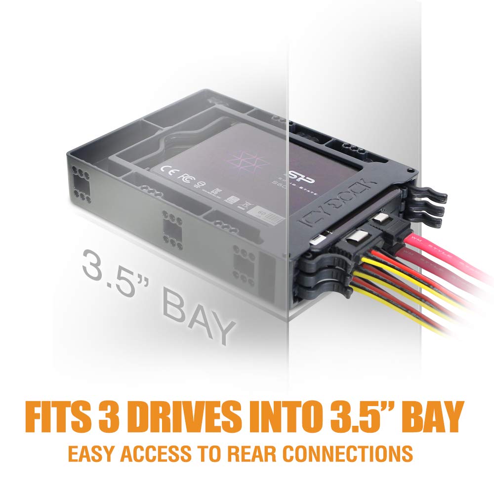 Tool-Less Triple 3 Bay 2.5 to 3.5 Hard Drive SSD Mounting Bracket Kit Adapter | EZ-FIT Trio MB610SP