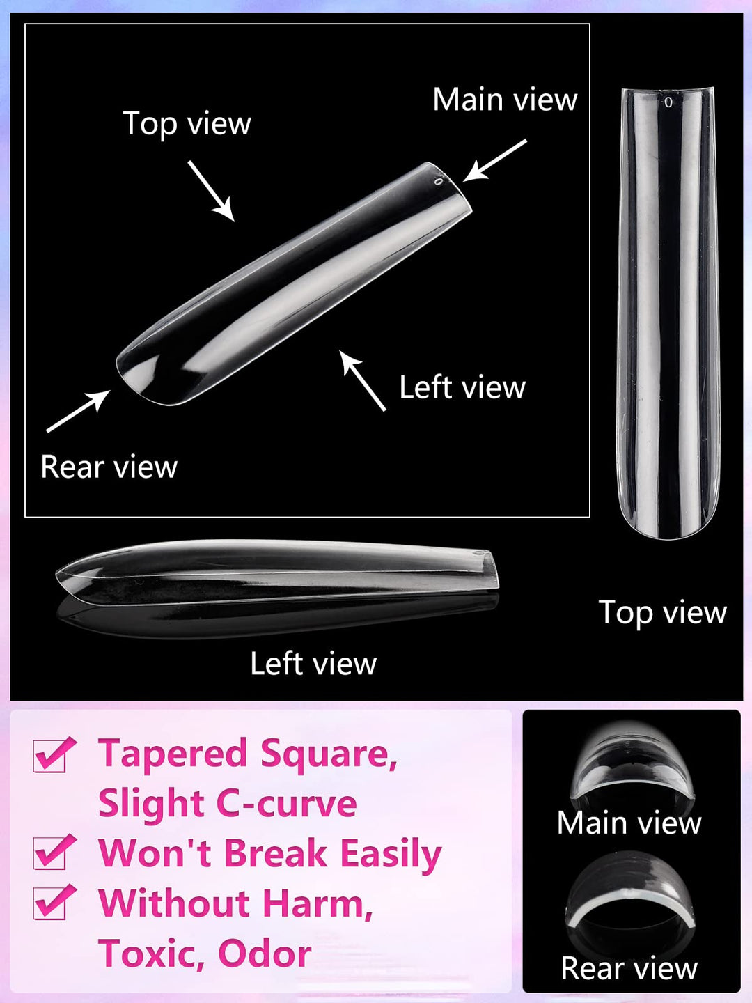 504Pcs Clear Nail Tips for Acrylic Nails Professional, XXL Extra Long Tapered Square Acrylic Nail Tips, Full Cover Fake Nails False Nails, Nail Extension for Manicure Salon Home DIY Nail Art 12 Sizes