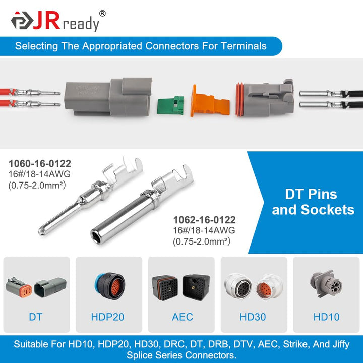 Deutsch Connector Pins and Sockets Stamped Contacts Size 16 ST6255 - Male Deutsch Pins 1060-16-0122/ Female Pins 1062-16-0122/ Open Barrel Terminals Wire Gauge 14-18 AWG, 50 Pairs