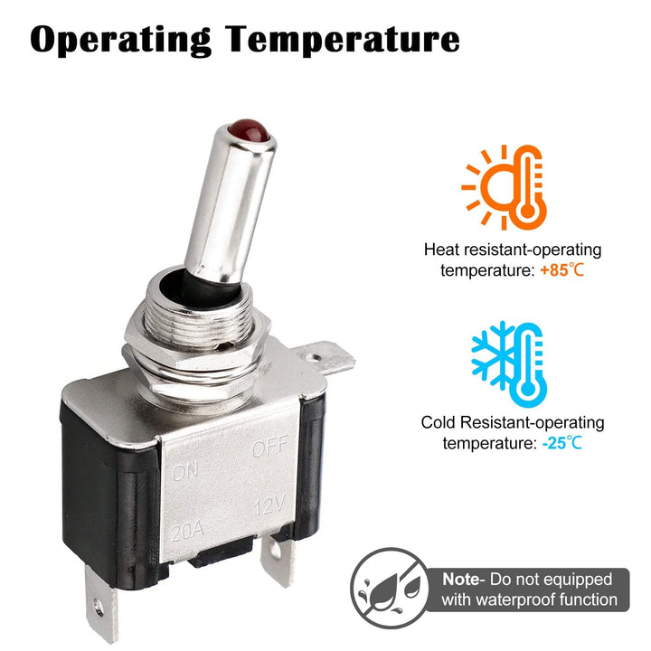 12V LED Toggle Switch, Waterproof SPST 20A ON/Off Lighted Rocker Toggle Switch for Car Marine RV Vehicles Truck Boat Dash Auto (5PCS)
