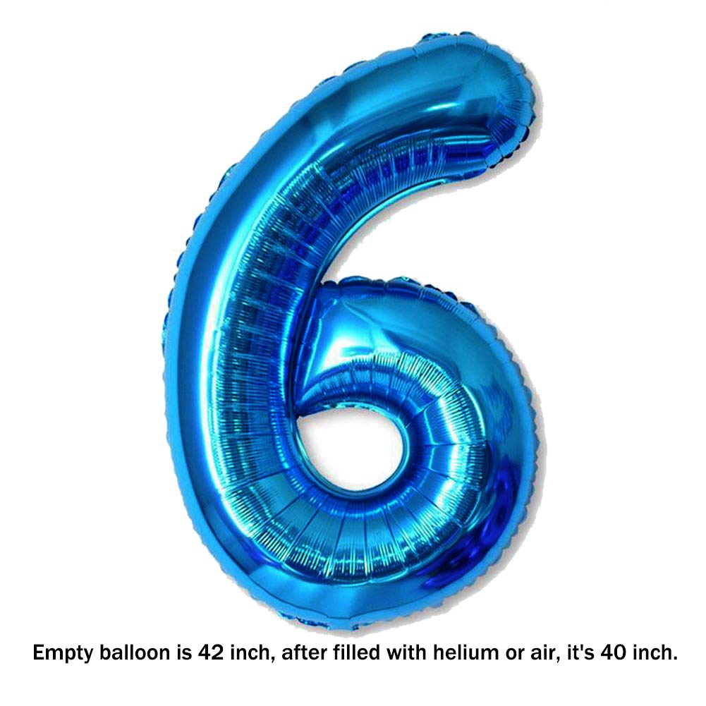 40 Inch Jumbo Blue Number 6 Balloon Giant Balloons Prom Balloons Helium Foil Mylar Huge Number Balloons for Birthday Party Decorations/Wedding/Anniversary