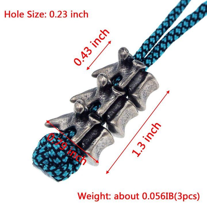 Retro Brass Vertebrae Knife Lanyard Beads,3pcs Antique EDC Flashlight Paracord Charms Pendant Bead Stopper for Cord Bracelet Keychains DIY Metal Accessories