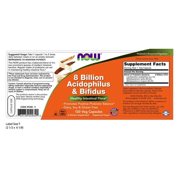 Supplements, 8 Billion Acidophilus &amp; Bifidus, Dairy, Soy and Gluten Free, Strain Verified, 120 Veg Capsules
