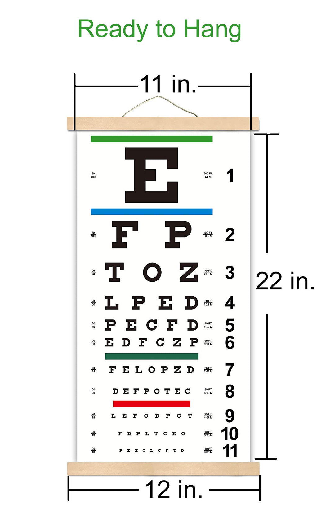 Eye Charts for Eye Exams 20 Feet, Snellen Eye Chart with Wooden Frame for Wall Decor, 22x11 Inches Canvas Low Vision Eye Chart with Eye Occluder and Hand Pointer for Kids Gifts