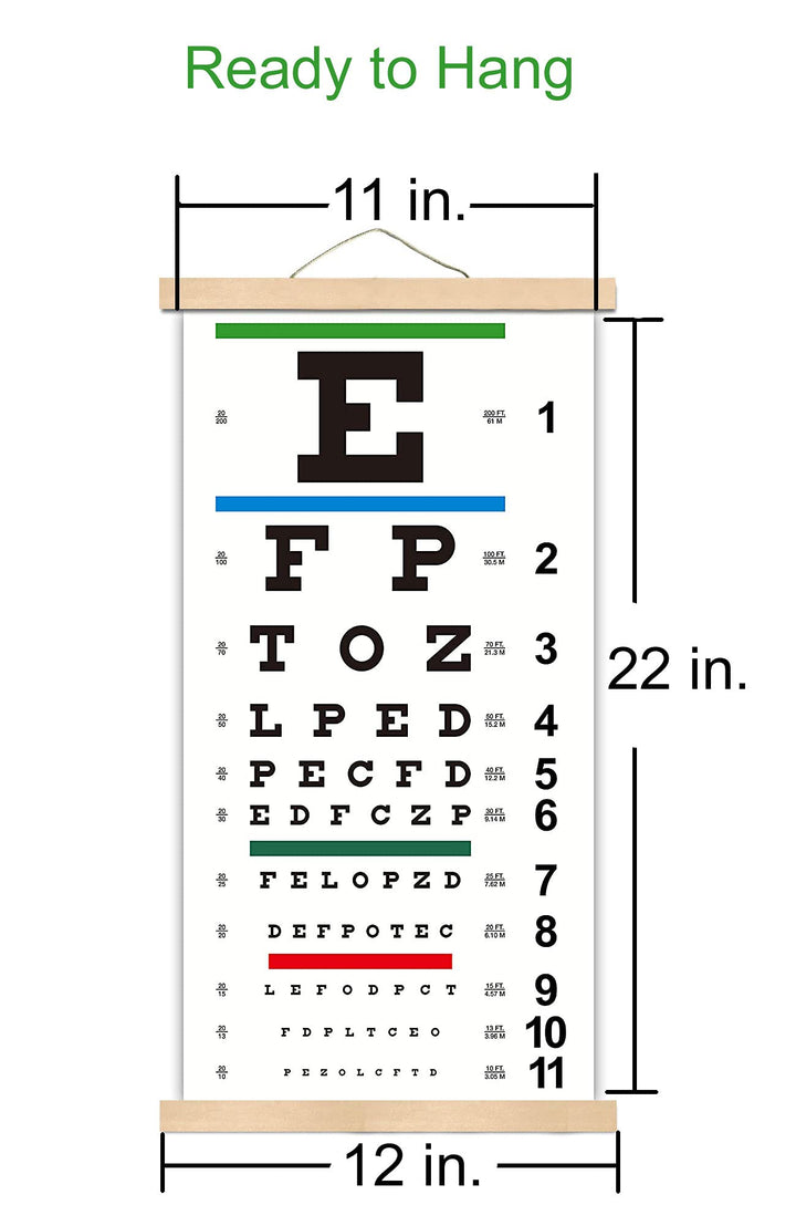 Eye Charts for Eye Exams 20 Feet, Snellen Eye Chart with Wooden Frame for Wall Decor, 22x11 Inches Canvas Low Vision Eye Chart with Eye Occluder and Hand Pointer for Kids Gifts