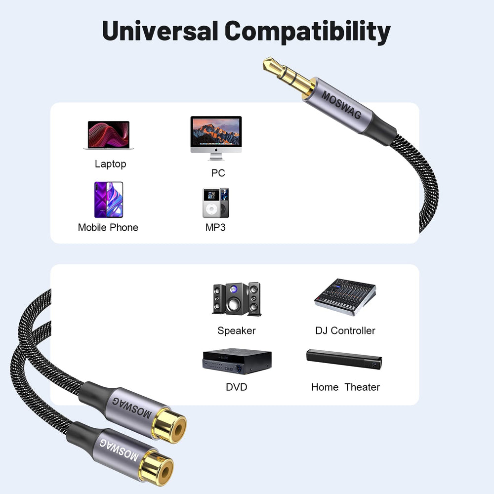 MOSWAG 3.5mm to Dual RCA Audio Cable 2 Packs,3.5mm Male