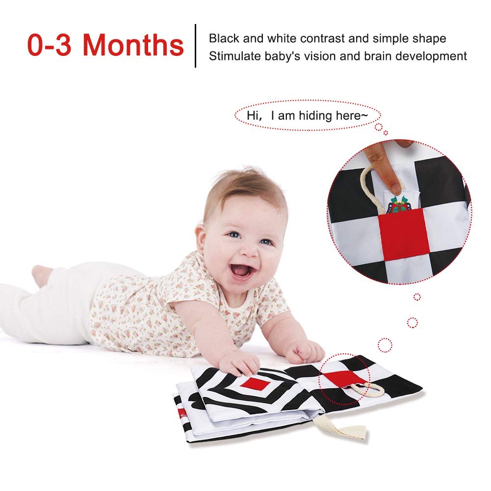 beetoy My First Soft Book, 2 PCS Nontoxic Fabric Baby Cloth Activity Crinkle Soft Black and White Books for Infants Boys and Girls Early Educational Toys Perfect for Baby Shower