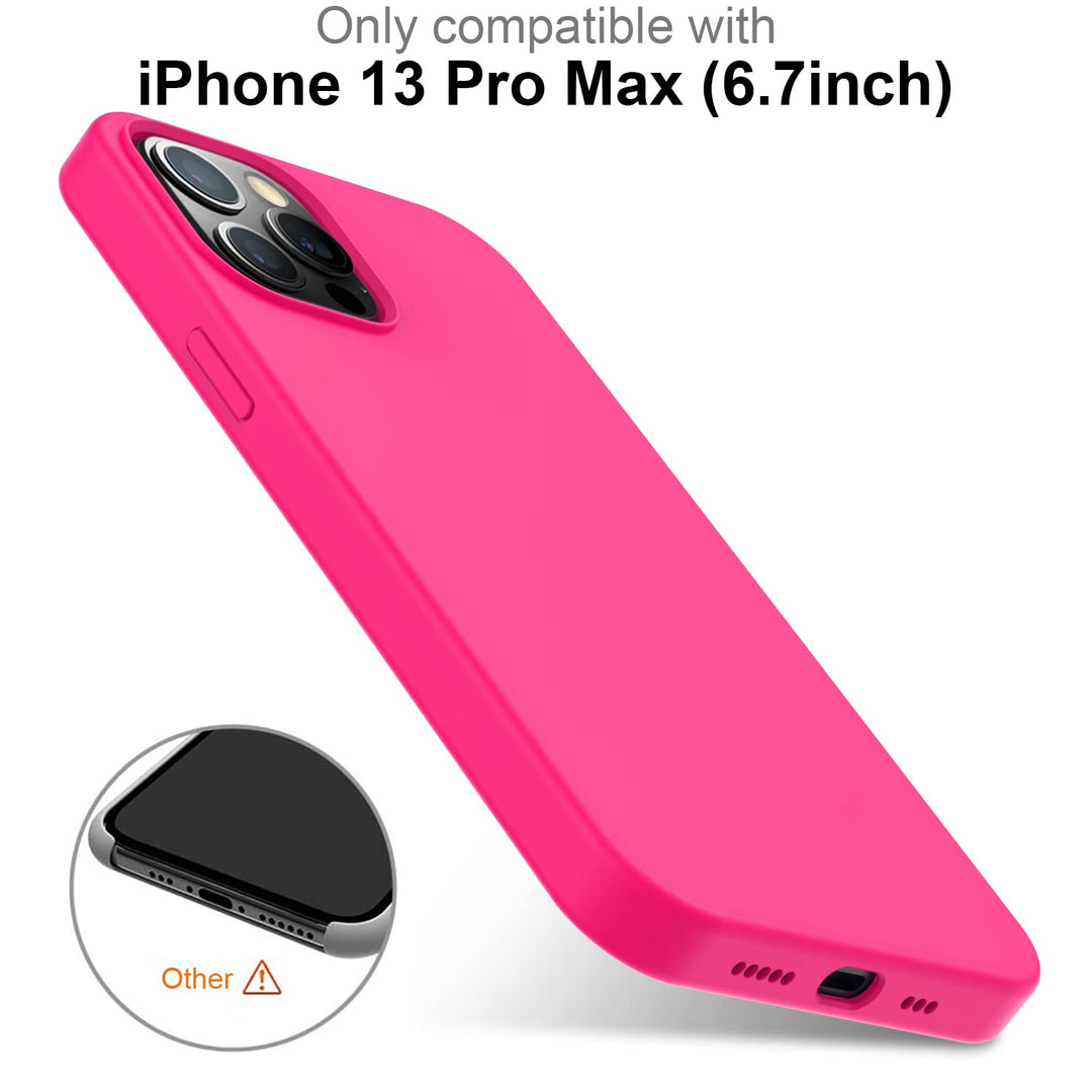 Compatible with iPhone 13 Pro Max Case with Screen Protector,Soft Flexible Silicone Gel Rubber Bumper Cover,Slim Fit Shockproof Protective Phone Case for Women Girls 6.7 Hot Pink