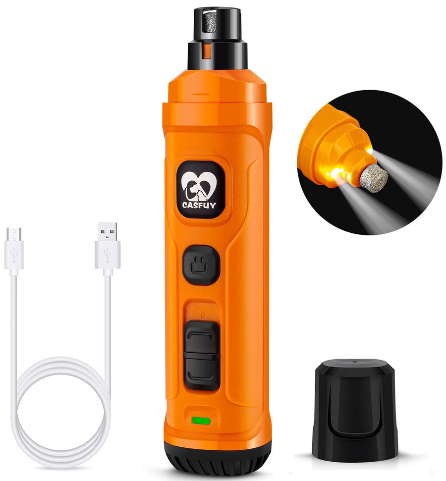 Dog Nail Grinder with 2 LED Light - New Version 2-Speed Powerful Electric Pet Nail Trimmer Professional Quiet Painless Paws Grooming & Smoothing for Small Medium Large Dogs and Cats (Orange)