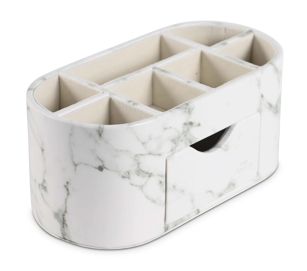 Marble Desk Organizer For Office Supplies Desk Accessories - Pencil Pen Holder Decor - Home School College Organization Desktop Caddy - Faux Leather
