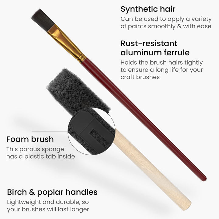 Craft Brushes, Set of 35, Includes Round, Flat, Wash, Angular, Foam, Fan Brushes