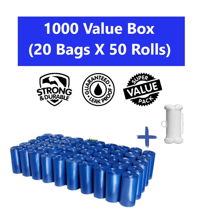 EZ Pick Up - 1000 Count Pet Dog Waste Bags, with Dispenser, Blue 9x12, 50 Rolls, 1000 Poop Bags