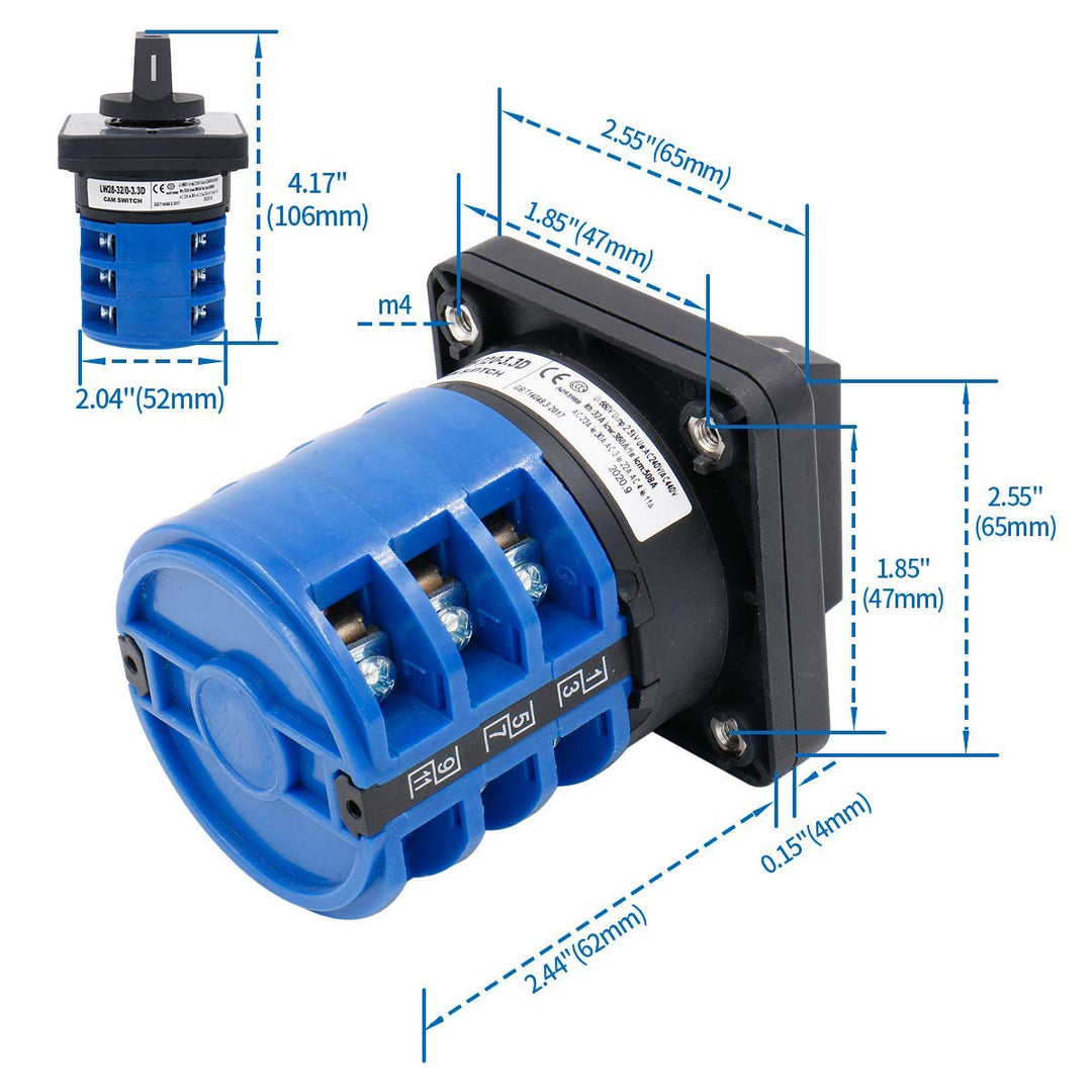 Universal Rotary Changeover Switch SZW26-40/D303.3D with Master Switch Exterior Box 660V 40A 3 Position 12 Terminals 3 Phase