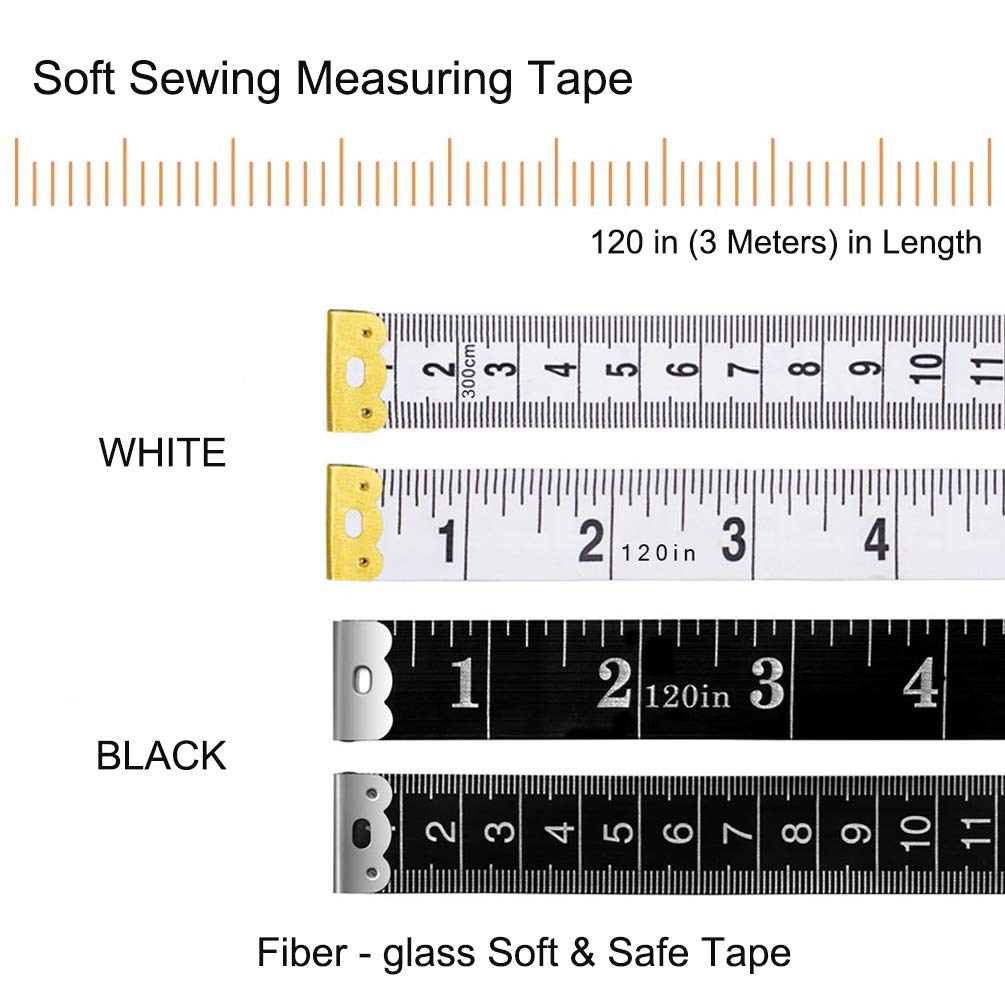 Tape Measure 300cm/120 Inch Double-scale Soft Tape Measuring Body Weight Loss Medical Body Measurement Sewing Tailor Cloth Ruler Dressmaker Flexible Ruler Tape Measure (Black and White)2 Pack By BUSHI