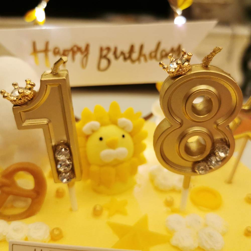 Diamond Crown Handmade 0 Gold Candle Ten Happy Birthday Cake Big Large Glitter Bday Candle Cupcake Topper Decoration Boy Girl No 0 Number 10 20 30 Years Adult Wedding Party