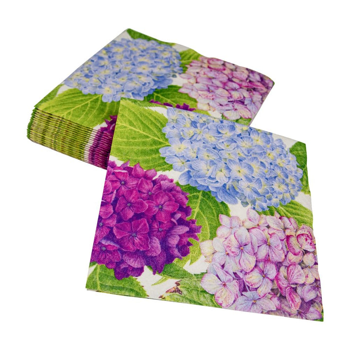 Caspari Hydrangea Garden Cocktail Napkin, Multicolored