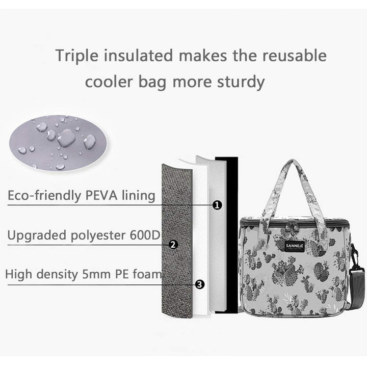 Reusable Insulated Thermal Lunch Bag Cute Lunch Box for Teens Boys Girls Adult Women Work School Outdoor Travel Picnic Beach BBQ party (Leaves)