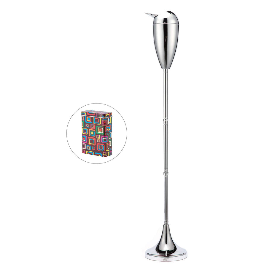 Adjustable Outdoor Floor Standing Ashtray, Outside Patio Cigar Ashtrays for Cigarettes, Contemporary Windproof Receptacle Stand Ashtray with Lid, 20, 27.5, 35 Heights, Stainless Steel (Chrome)