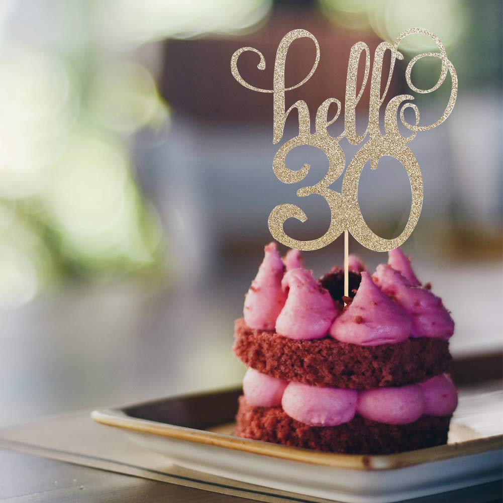 Hello 30 Glitter Cake Topper - 30th Wedding Anniversary Cake Topper, Party Cake Decoration,30ish, Happy 30th Birthday,Photo Props