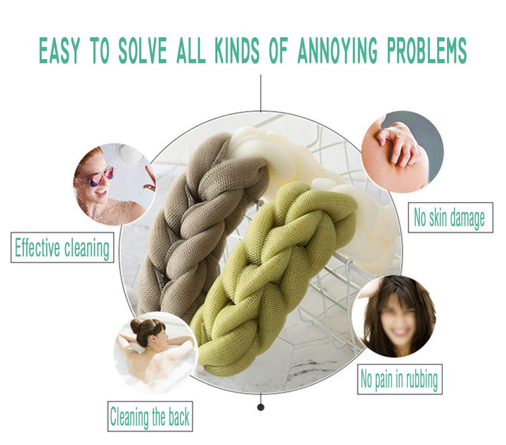 4 Packs Long Stretch Back Sponge with Rope Handles Back Scrubber Bath Shower Mesh Sponge Exfoliating Body Scrub Stretch Braided Loofah for Men and Women (1 White+1 Grey+1 Pink+1 Lotus Pink