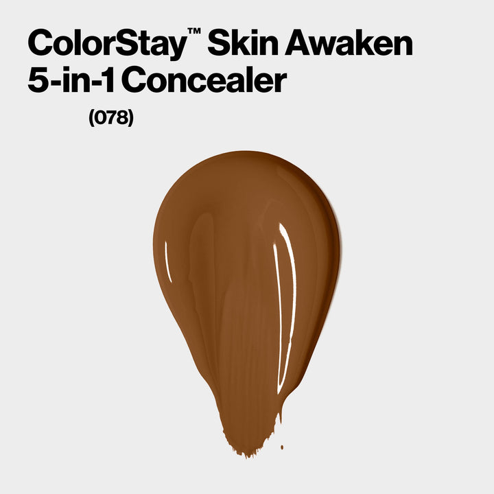 Revlon ColorStay Skin Awaken 5-in-1 Concealer, Lightweight, Creamy Longlasting Face Makeup with Caffeine &amp; Vitamin C, For Imperfections, Dark Circles &amp; Redness, 078 Truffle, 0.27 fl oz