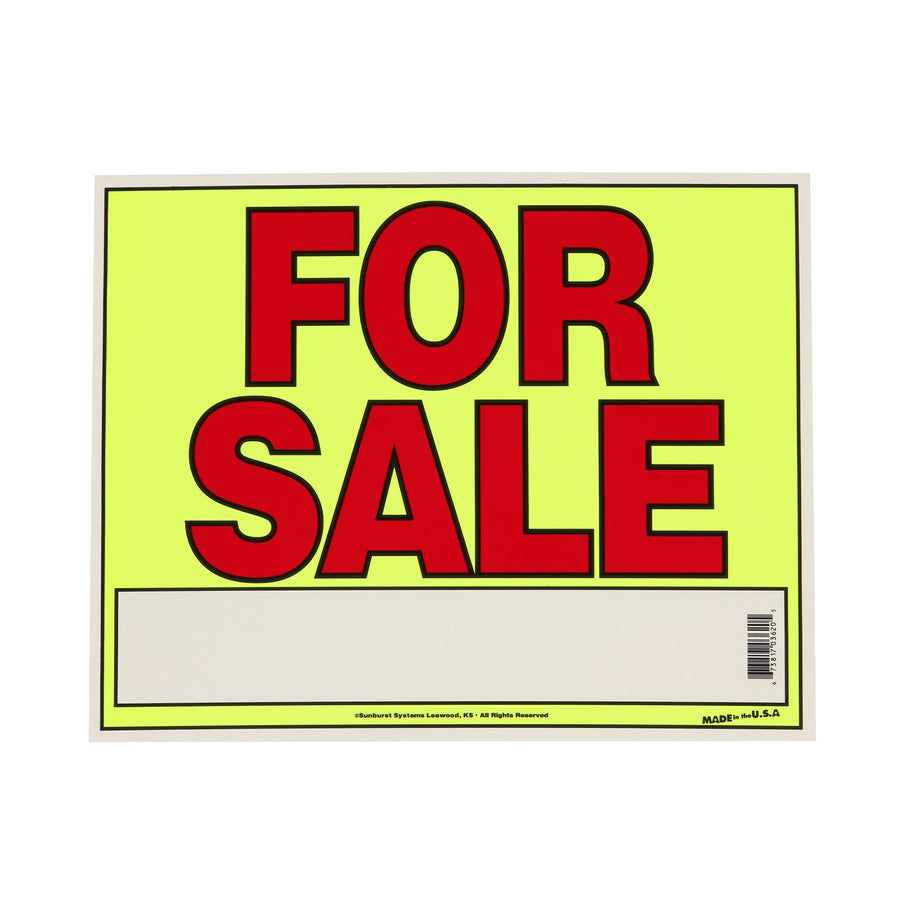 For Sale Sign for Cars, Trucks, Garage Sales, Business Sales 11H x 14W, Red-Yellow-Black