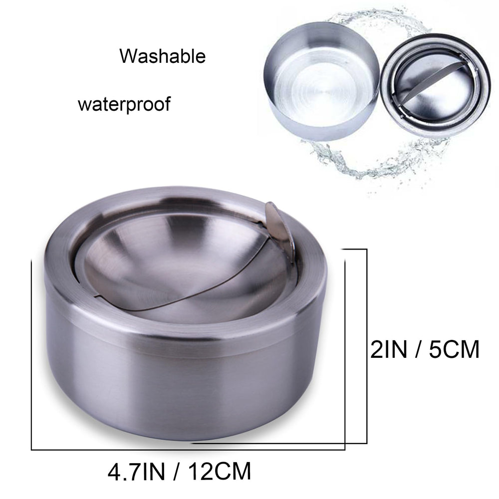 Outdoor Ashtray with Lid, Flip Top Stainless Steel Ash Tray, Metal Windproof Cigarette Ashtrays for Indoor or Outdoor Use, Desktop Ashtray Office Patio Home Decor