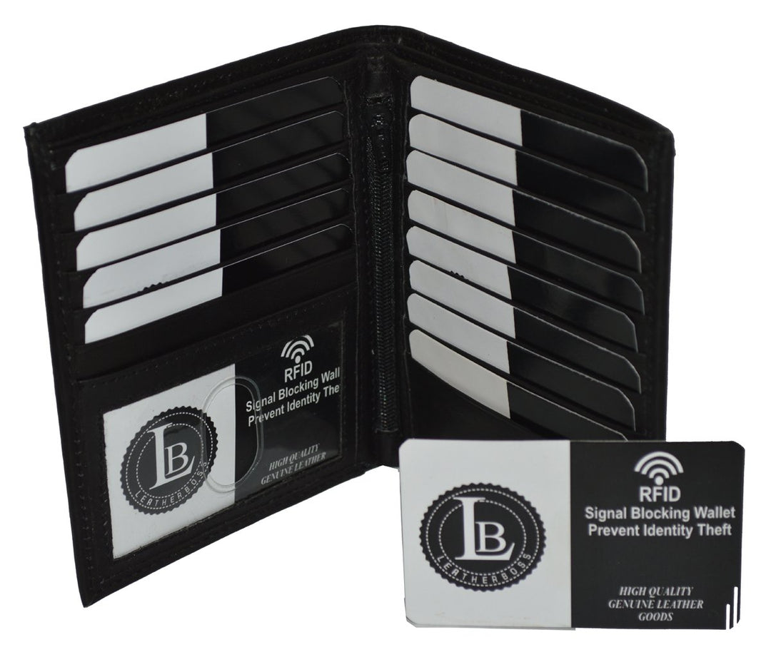 Leatherboss Genuine Leather RFID blocking Hipster Tall Credit Card Holder Wallet for men, Black