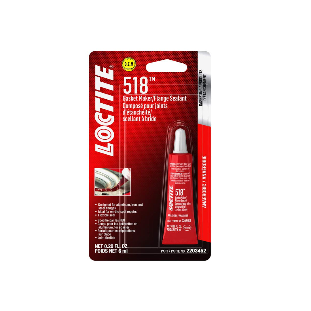 LOCTITE 518 Gasket Maker &amp; Flange Sealant for Automotive: Anaerobic, Medium-Strength, Non-Corrosive, Flexes with Movement, Solvent-Resistant | Red, 6 ml Tube (PN: 2203452-2096064)