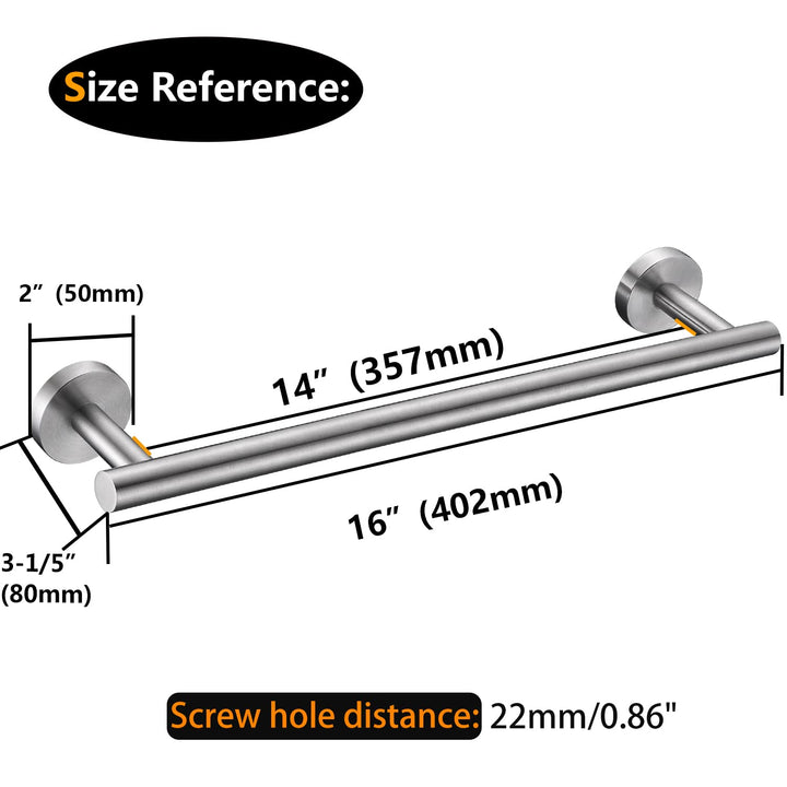 Brushed Nickel Bath Towel Bar Single Bars Towel Rack Rod Classic Wall Mounted SUS304 Stainless Steel Bathroom Towel Holder Toilet Kitchen Towel Shelf Single Layer,16 inches