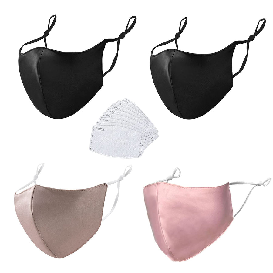 100% Mulberry Silk Face Masks Fashion Mask 19 Momme Silk Mask for Sensitive Women, 2 Black+1 Dusty Rose+1 Pink
