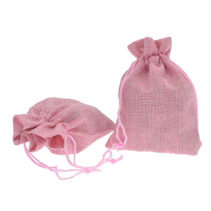 Bezall 20pcs Drawstring Burlap Jute Sacks Jewelry Candy Pouch Christmas Wedding Party Favor Gift Bags (Pink, 2.7 x 3.5)