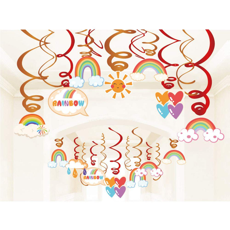 Kristin Paradise 30Ct Rainbow Hanging Swirl Decorations, Cloud Party Supplies, Color Birthday Theme Decor for Boy Girl Baby Shower, Colored 1st Bday Favors Idea