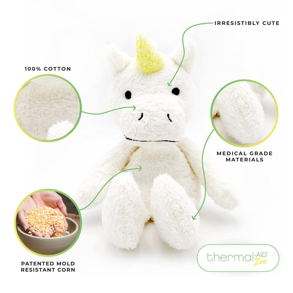 Zoo - Mini Microwavable Stuffed Animal - Plush Toy and Hot Cold Pack - Juno The Unicorn - 3.15 x 2.6 x 9.3 in